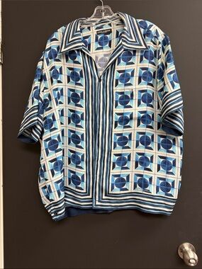 Dolce & Gabbana Blue & White Geometric Short-Sleeve Shirt Jacket NWOT